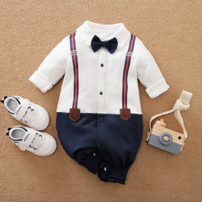 BleuRibbon Baby Gentleman Romper with Bow Tie – Stylish & Comfy