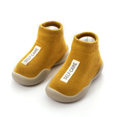 StepEase™ Mustard Yellow Cotton Baby Sock Shoe – Non-Slip Comfort