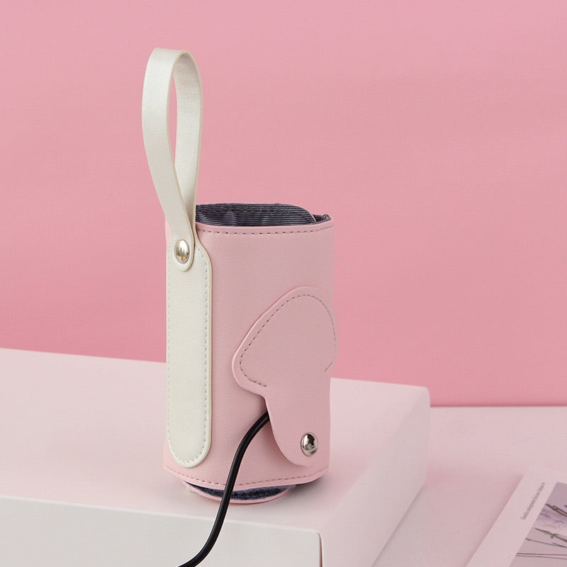 WarmSip™ Pink Baby Bottle Warmer – Portable USB Heating Cover