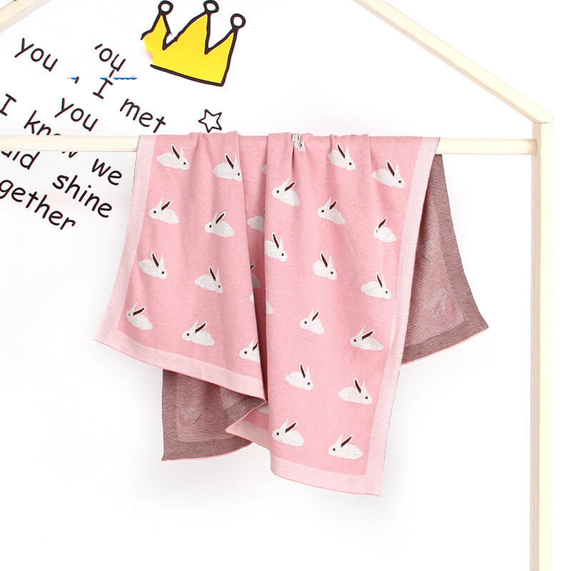 BleuRibbon Knitted Baby Bunny Hug Blanket – Soft & Windproof Cotton