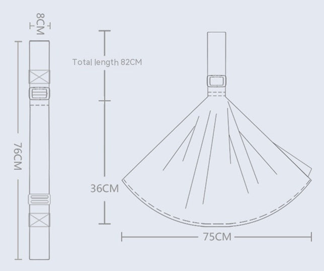 Technical drawing of a skirt with dimensions labeled esh Baby Carrier Bleu ribbon baby