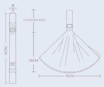Technical drawing of a skirt with dimensions labeled esh Baby Carrier Bleu ribbon baby