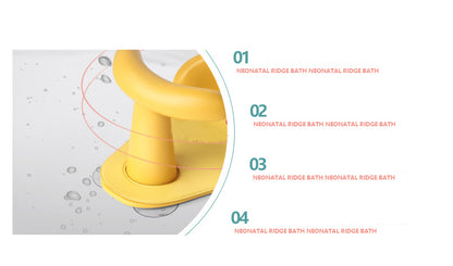 Yellow neonatal ridge bath with water droplets on a white background baby bath seat anti slip bleu ribbon