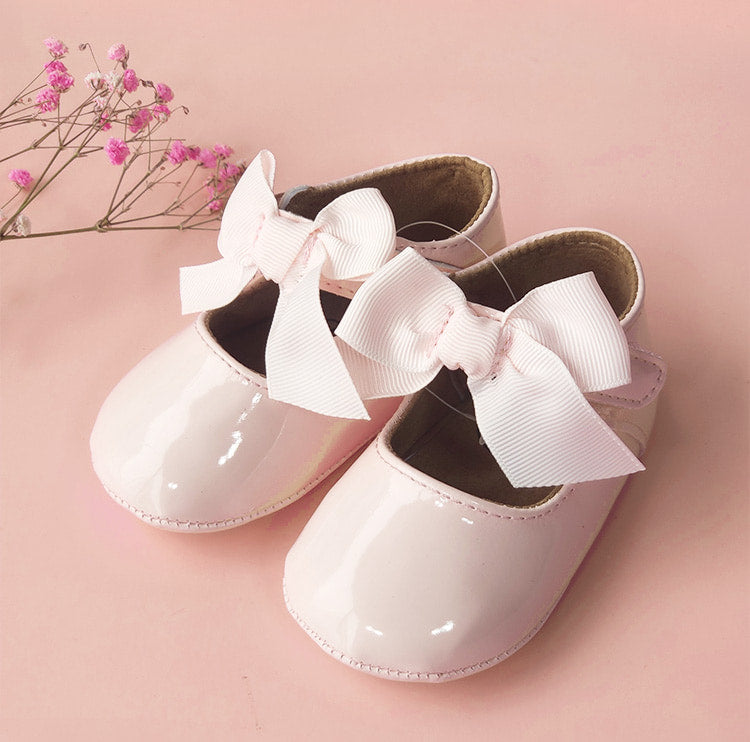 Pink baby shoes with white bows on a pink background Baby Girl Lace Dress Gift Box Christening Birthday Outfit bleu ribbon