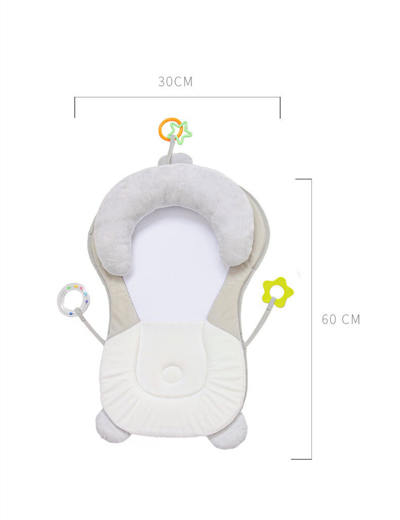 Baby bouncer with dimensions labeled on a white background Baby Head Shaping Pillow Anti-Flat Head Support Cushion