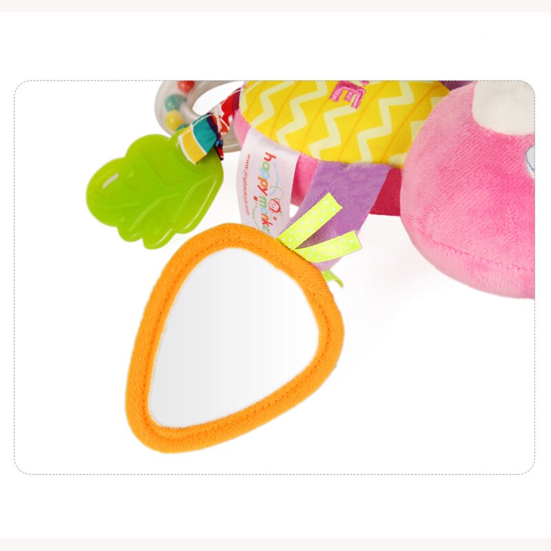 Colorful baby toy with carrot-shaped rattle on a white background Baby Stroller & Crib Toy Hanging Plush Sensory Animals bleu ribbon