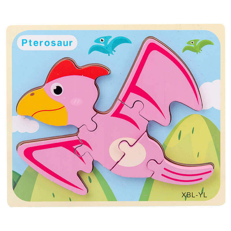 Baby Wooden Cartoon Dinosaur 3D Puzzle Jigsaw - Montessori Early Learning Educational Toys BleuRibbon Baby