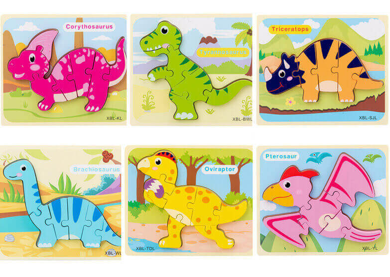 Baby Wooden Cartoon Dinosaur 3D Puzzle Jigsaw - Montessori Early Learning Educational Toys BleuRibbon Baby