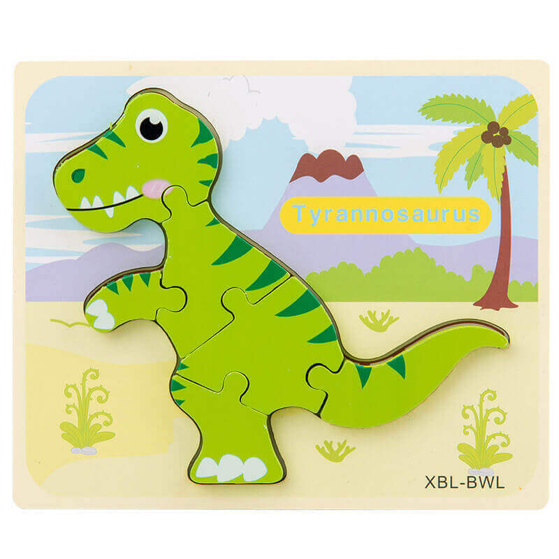 Baby Wooden Cartoon Dinosaur 3D Puzzle Jigsaw - Montessori Early Learning Educational Toys BleuRibbon Baby