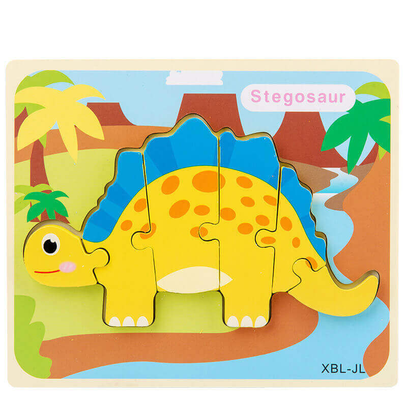 Baby Wooden Cartoon Dinosaur 3D Puzzle Jigsaw - Montessori Early Learning Educational Toys BleuRibbon Baby