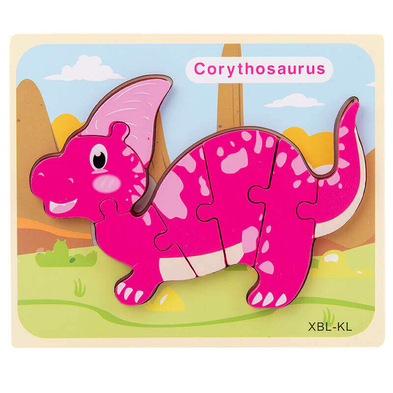 Baby Wooden Cartoon Dinosaur 3D Puzzle Jigsaw - Montessori Early Learning Educational Toys BleuRibbon Baby