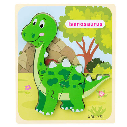 Baby Wooden Cartoon Dinosaur 3D Puzzle Jigsaw - Montessori Early Learning Educational Toys BleuRibbon Baby