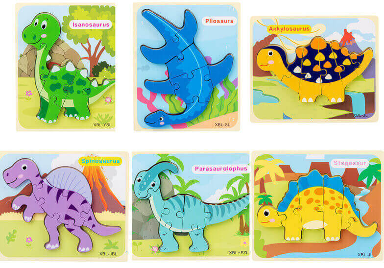 Baby Wooden Cartoon Dinosaur 3D Puzzle Jigsaw - Montessori Early Learning Educational Toys BleuRibbon Baby