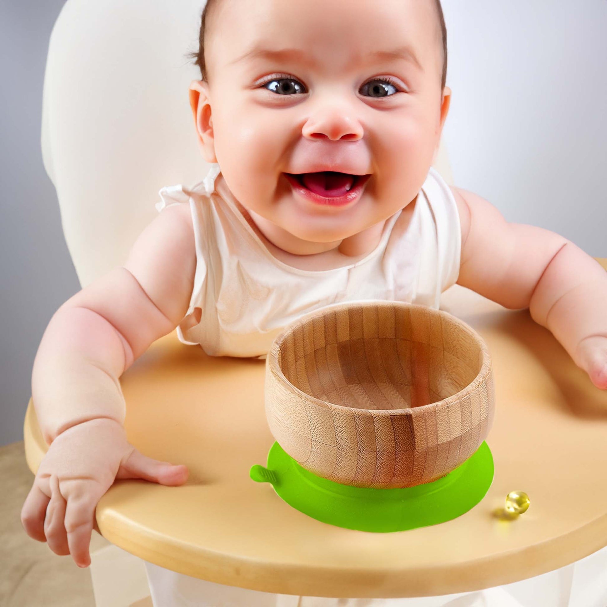 Wooden baby Bamboo Silicone Baby Feeding Set Bowl & Spoon