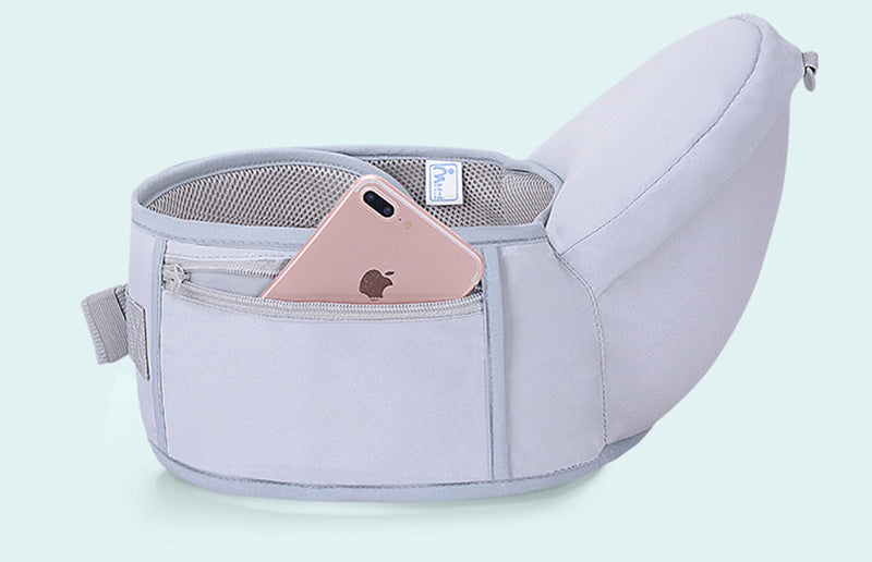 Gray waist bag with a phone pocket on a light blue background bleu ribbon baby