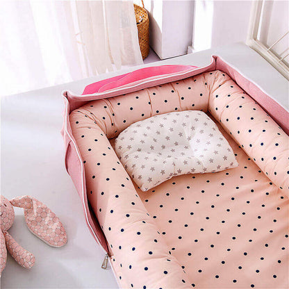 Portable Baby Bed - Breathable Cotton Foldable Baby Lounger BleuRibbon Baby