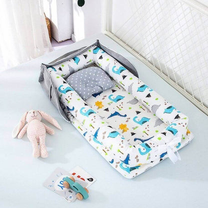 Portable Baby Bed - Breathable Cotton Foldable Baby Lounger BleuRibbon Baby