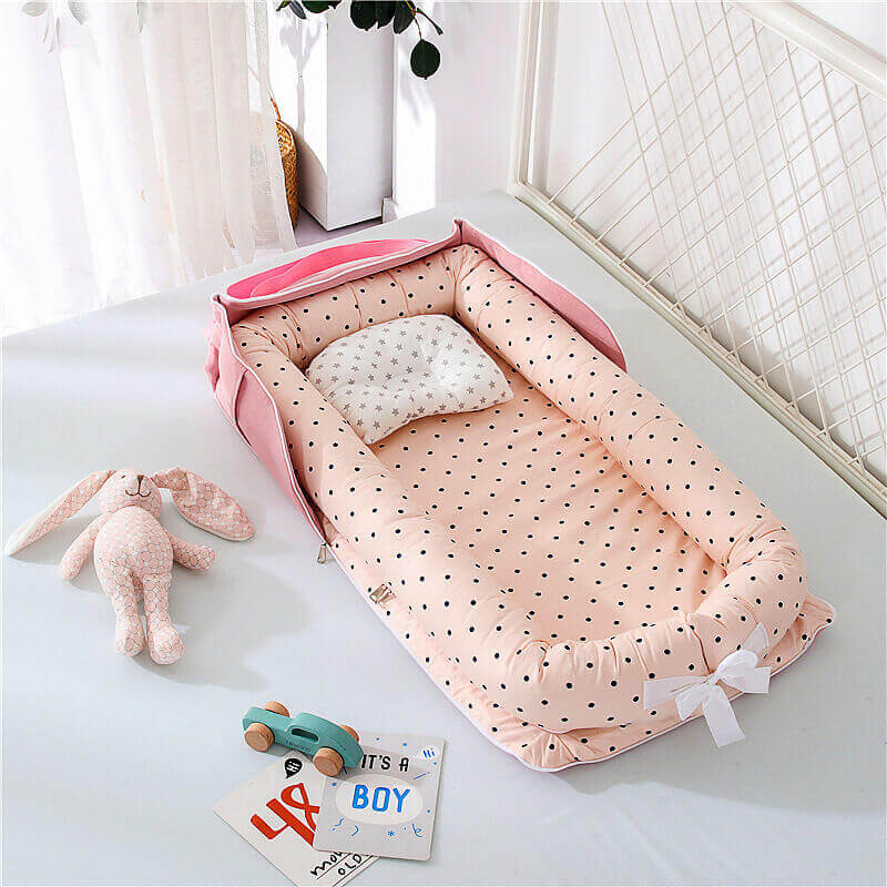 Portable Baby Bed - Breathable Cotton Foldable Baby Lounger BleuRibbon Baby