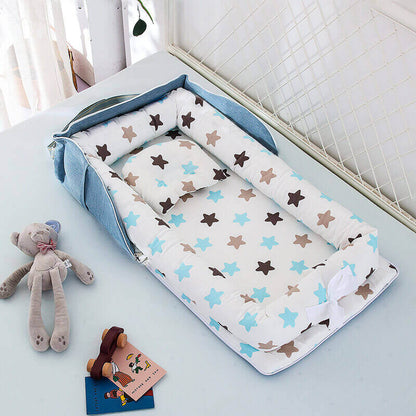 Portable Baby Bed - Breathable Cotton Foldable Baby Lounger BleuRibbon Baby