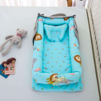 Portable Baby Bed - Breathable Cotton Foldable Baby Lounger BleuRibbon Baby