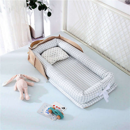 Portable Baby Bed - Breathable Cotton Foldable Baby Lounger BleuRibbon Baby