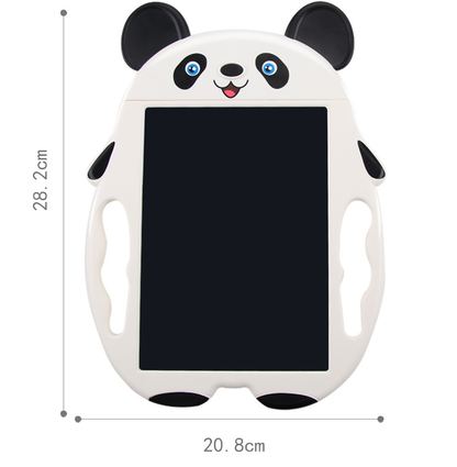 Panda-shaped electronic blackboard with measurements on a white background bleu ribbon