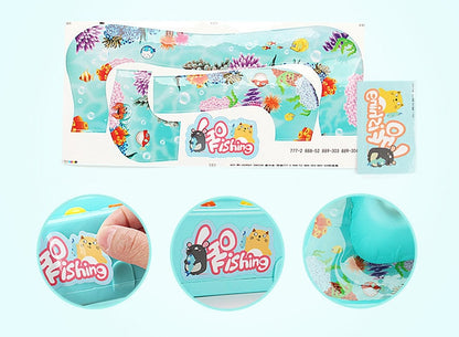 Children's fishing game set with colorful packaging and accessories on a white background bleu ribbon Electric Fishing Game with Water Magnetic Fish Tank Toy