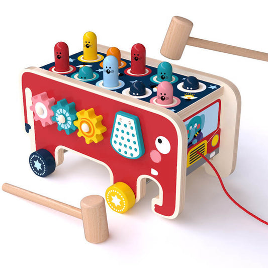 Montessori Wooden Pounding Bench Animal Bus Toys