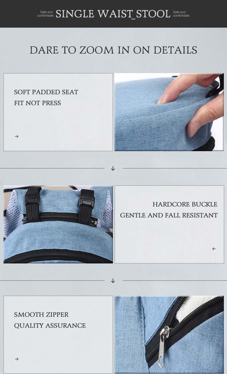 Product details of a single waist stool with features highlighted. bleu ribbon