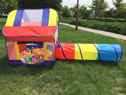 Colorful play tent with ball pit and tunnel on grass bleu ribbon