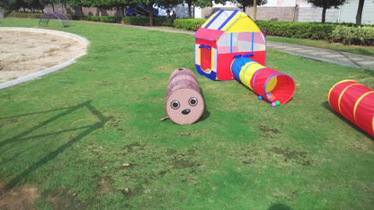 Colorful playhouse and tunnels on a grassy area bleu ribbon