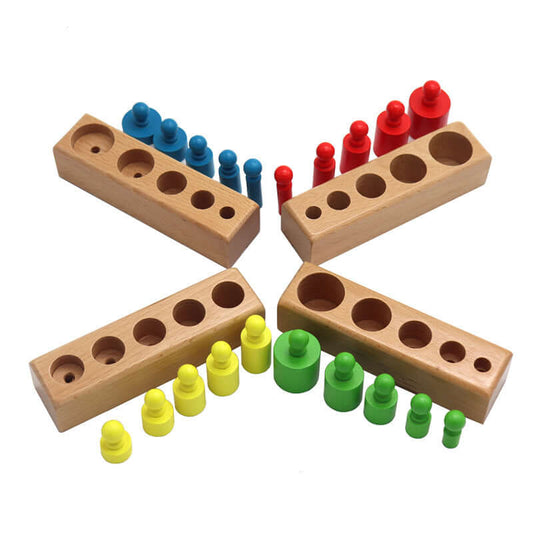 Montessori Wooden Building Blocks for Early Education - Set of Blocks with Cylindrical Sockets