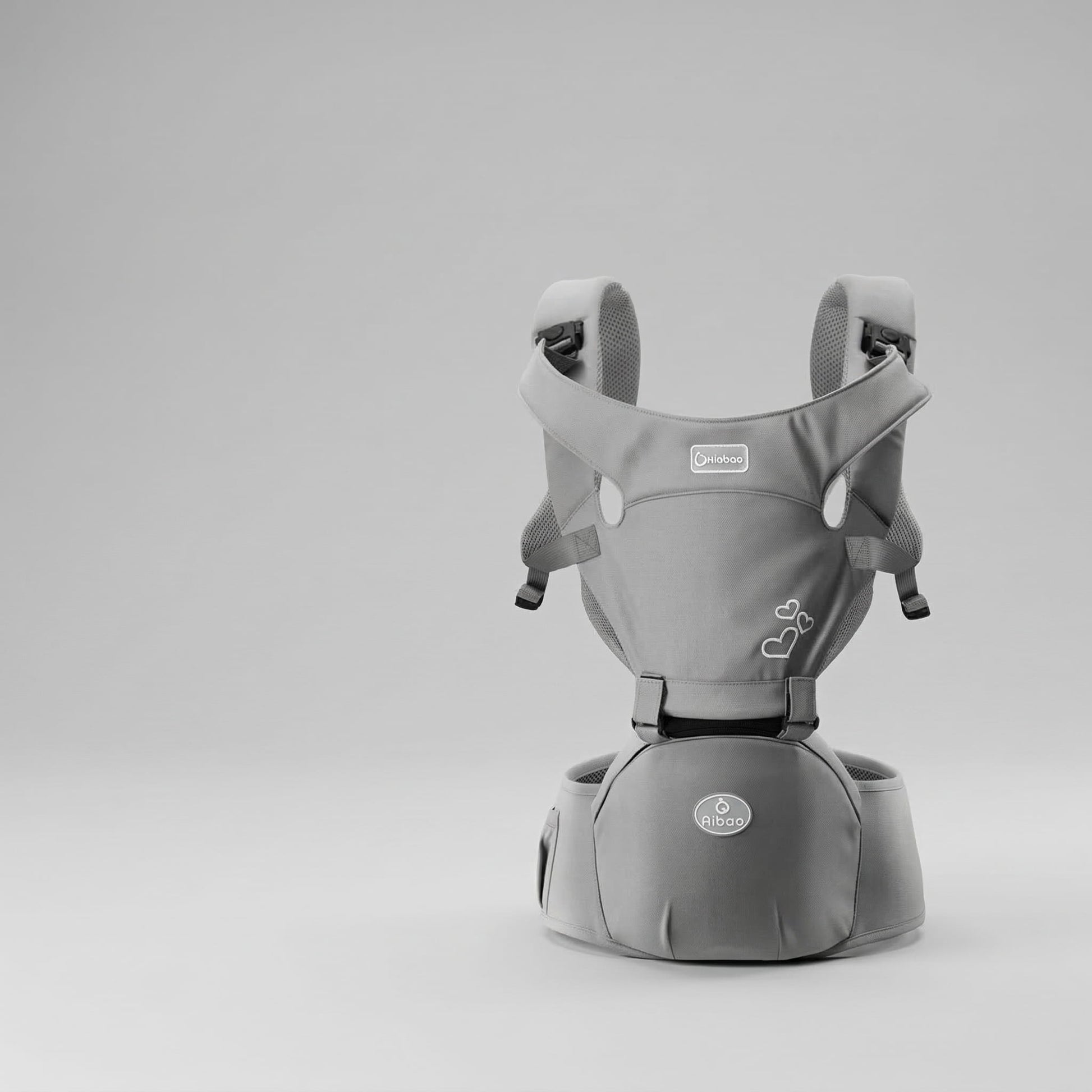 Gray baby carrier on a light gray. BleuRibbon Baby Ergonomic Multifunctional Baby Carrier Waist Stool – Front View