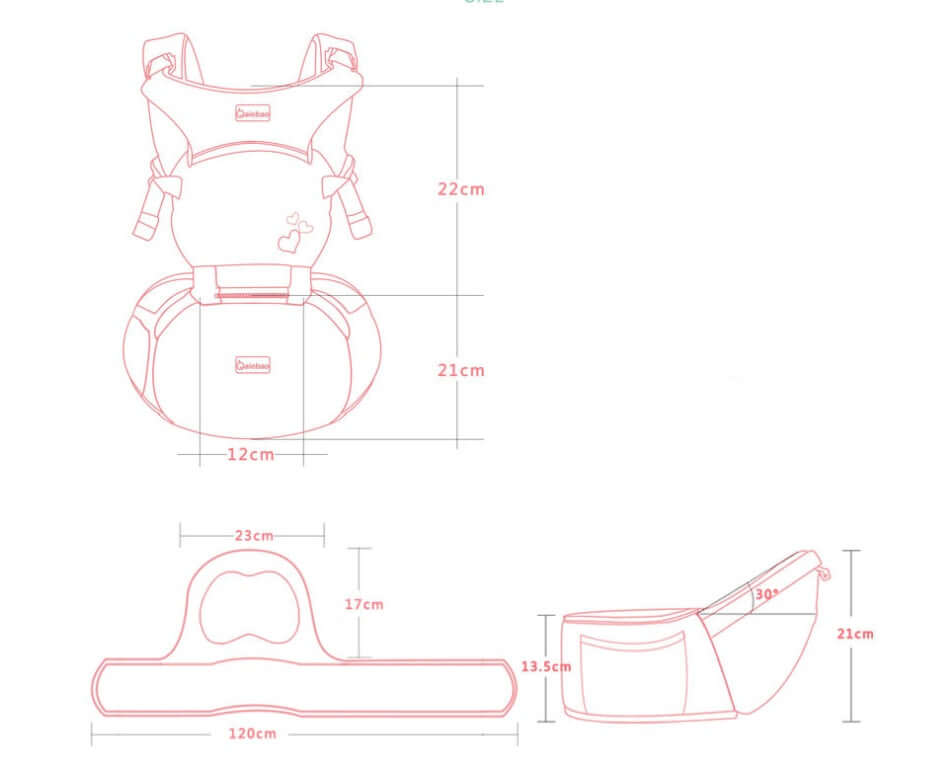 BleuRibbon Baby Ergonomic Multifunctional Baby Carrier Waist Stool – dimensions 