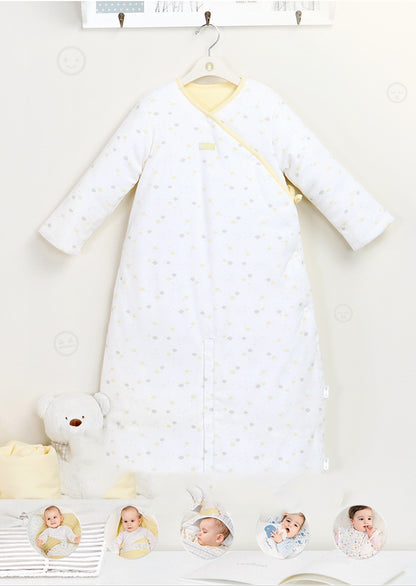 White baby onesie with star pattern on a hanger against a white background bleu ribbon