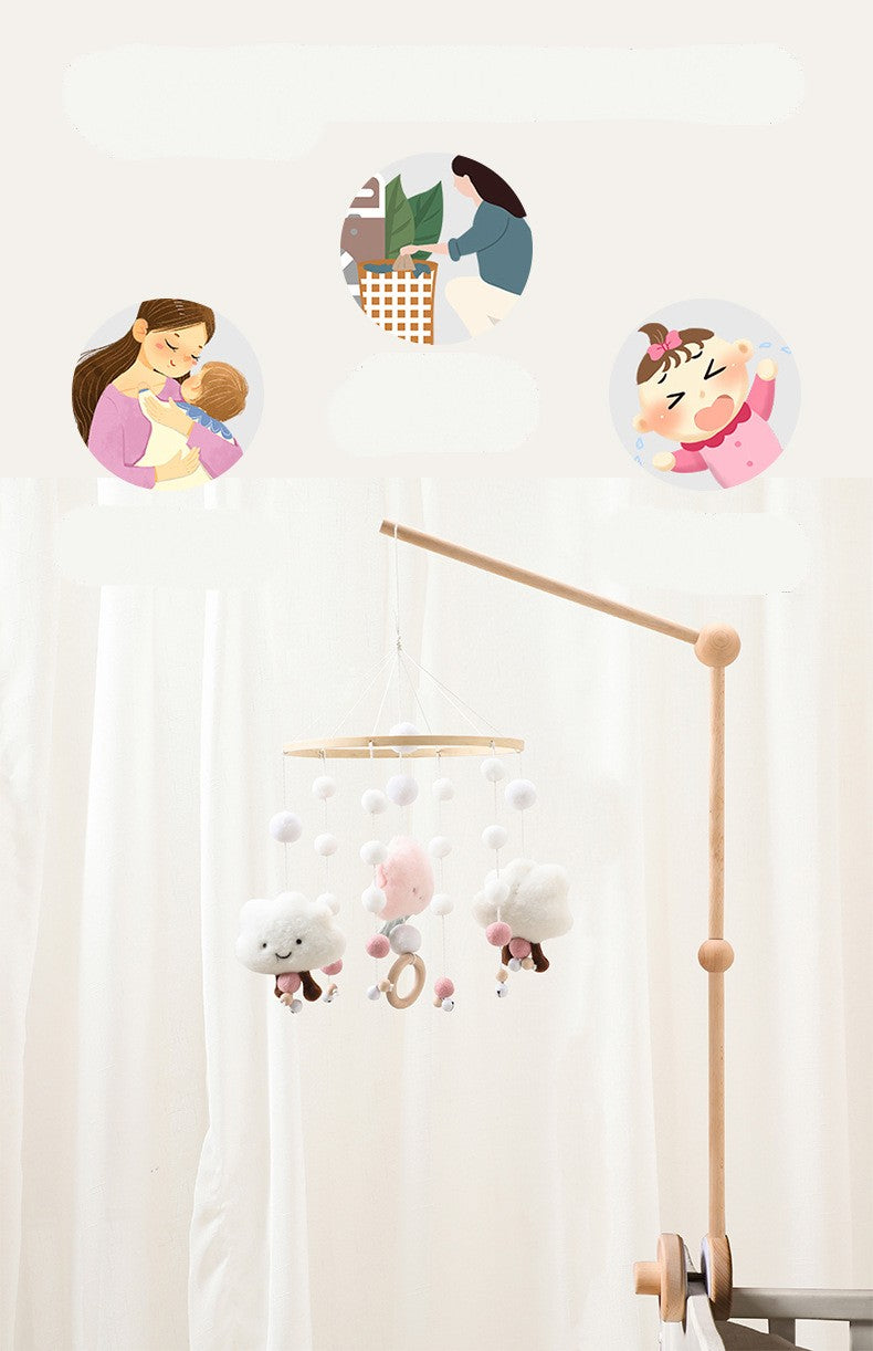 Baby mobile with hanging toys on a white background Premium Beech Wood Mobile Arm & Net Stand  bleu ribbon