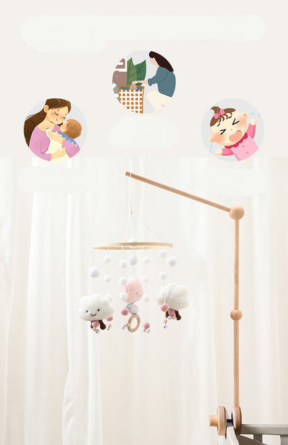 Baby mobile with hanging toys on a white background Premium Beech Wood Mobile Arm & Net Stand  bleu ribbon