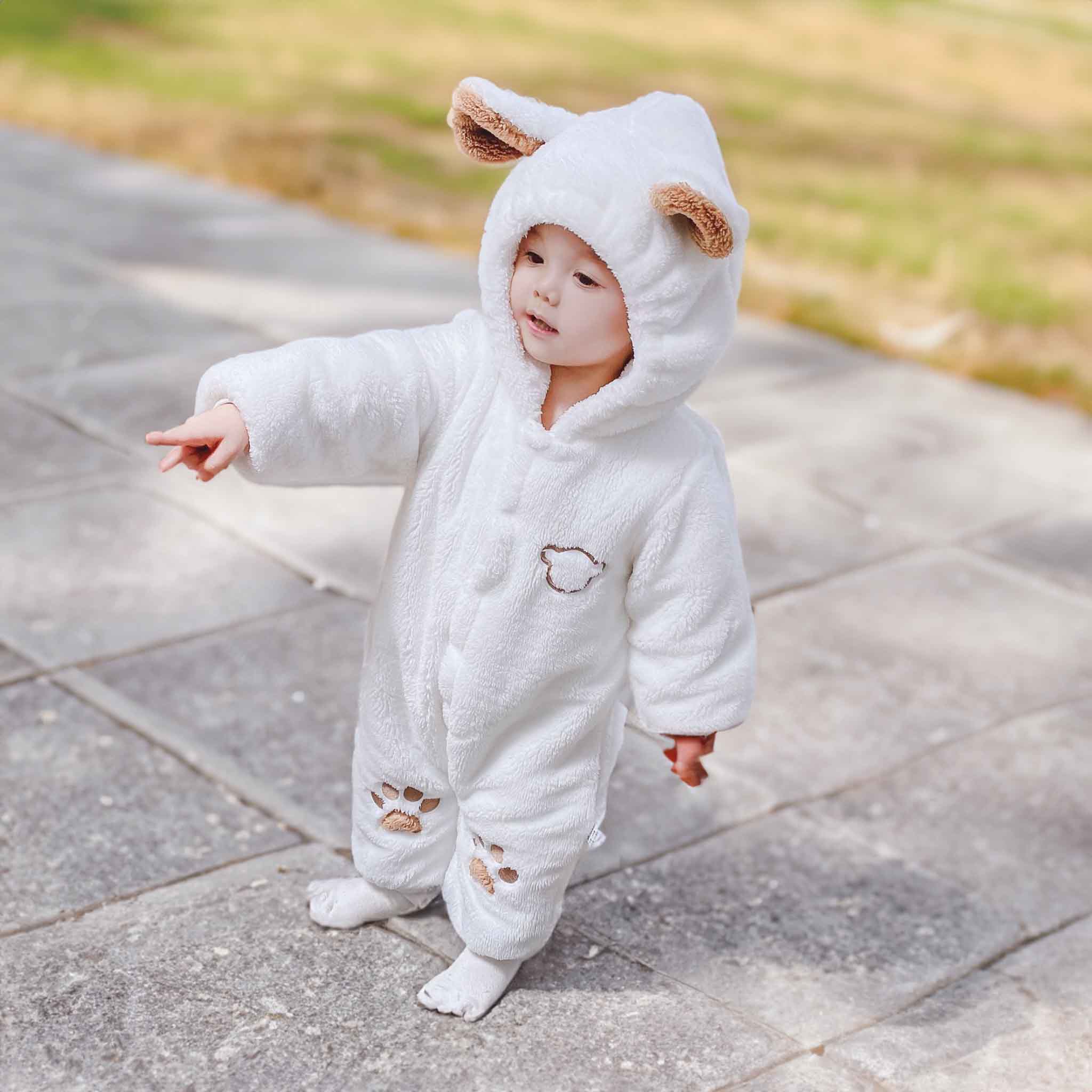 Infant Teddy Bear Full Sleeve Foot Cover Romper Newborn Fleece Hooded  Jumpsuit A | Fruugo QA