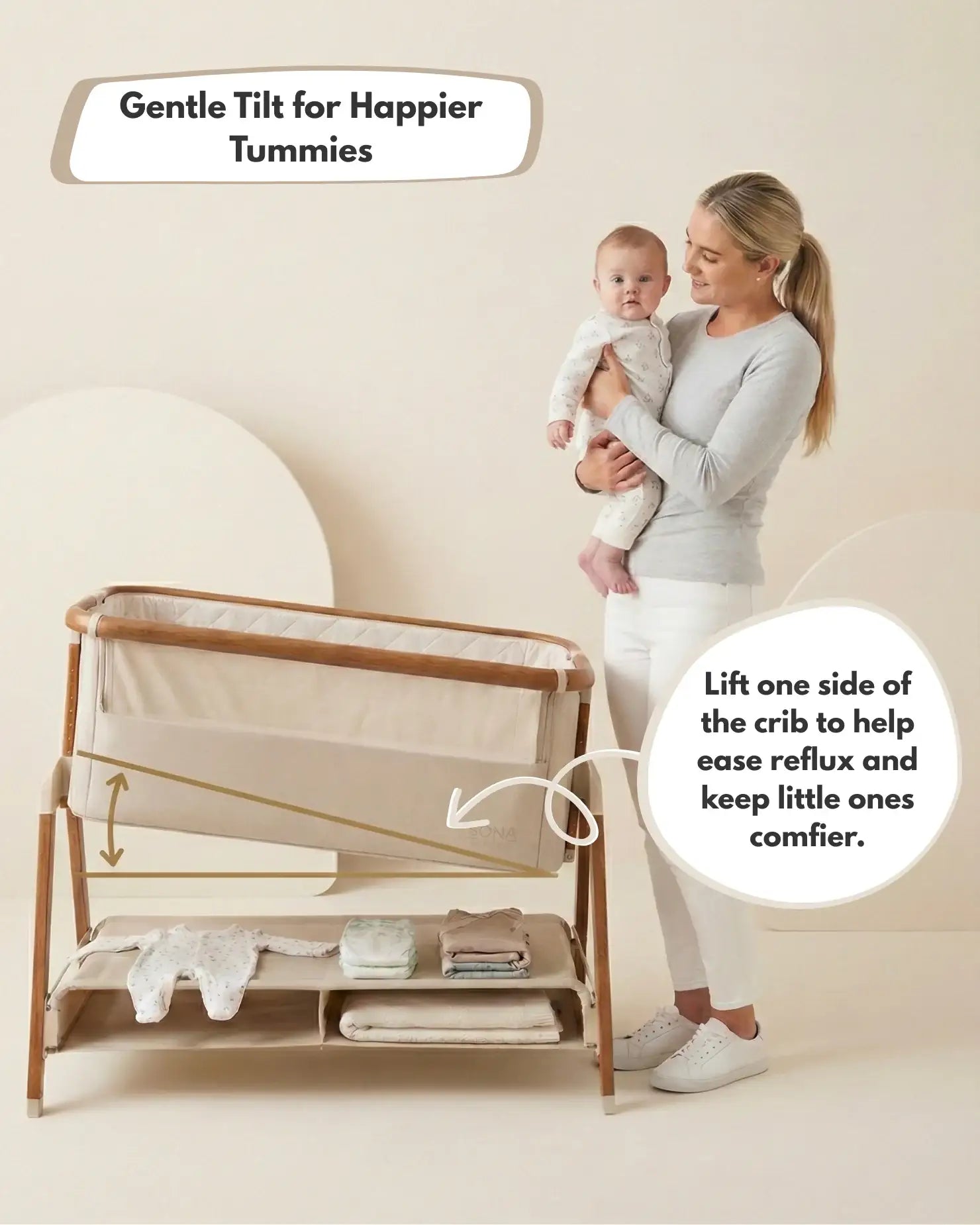 Sona Bedside & Supervised lounging Crib - Beige | BleuRibbon Baby