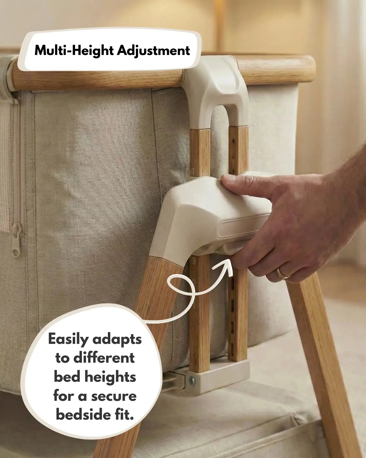 Sona Bedside & Supervised lounging Crib - Beige | BleuRibbon Baby