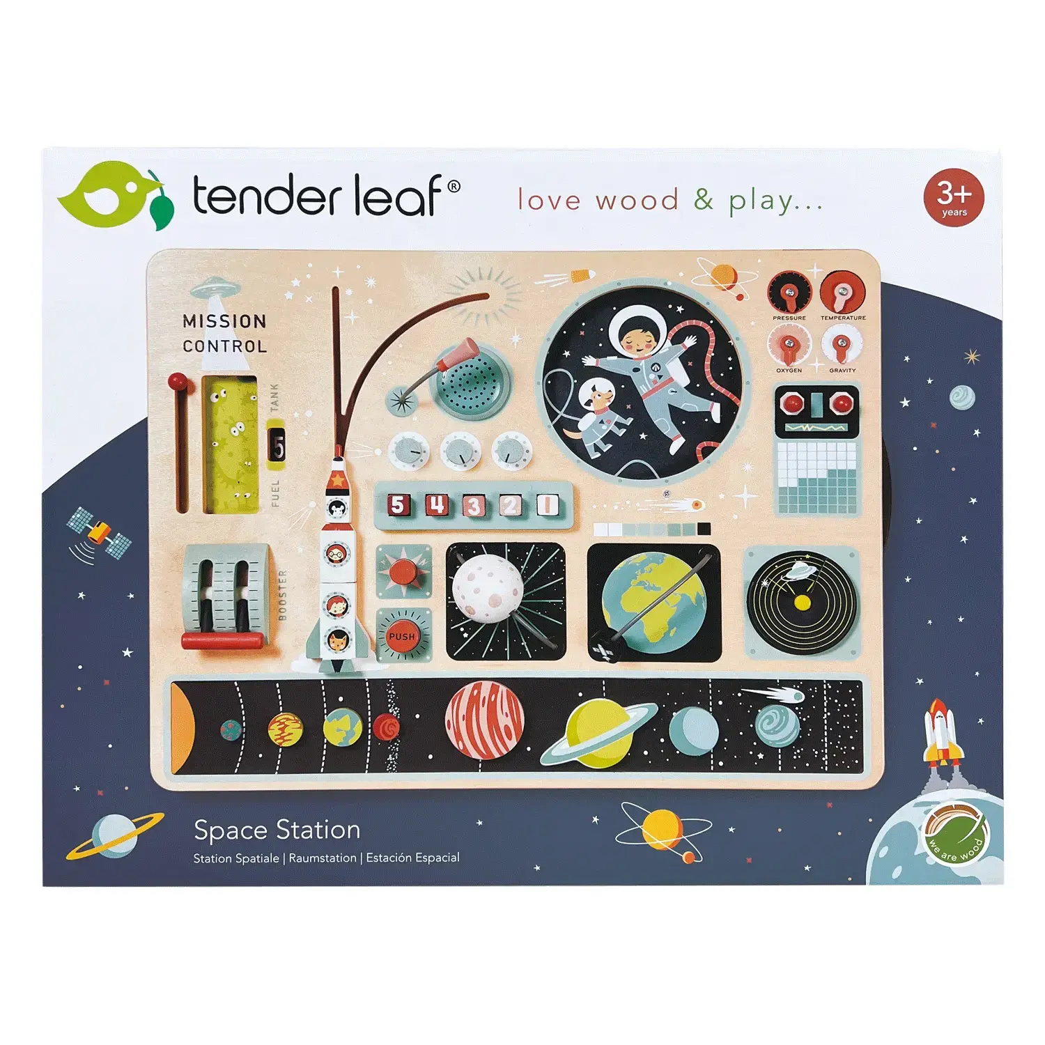 Luxury packaging of the Tender Leaf Toys Space Station Busy Board, ideal for premium gifting.