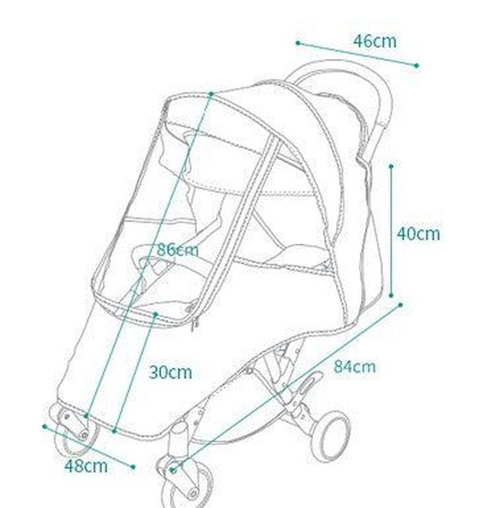 Measurement chart of a stroller with dimensions labeled bleu ribbon
