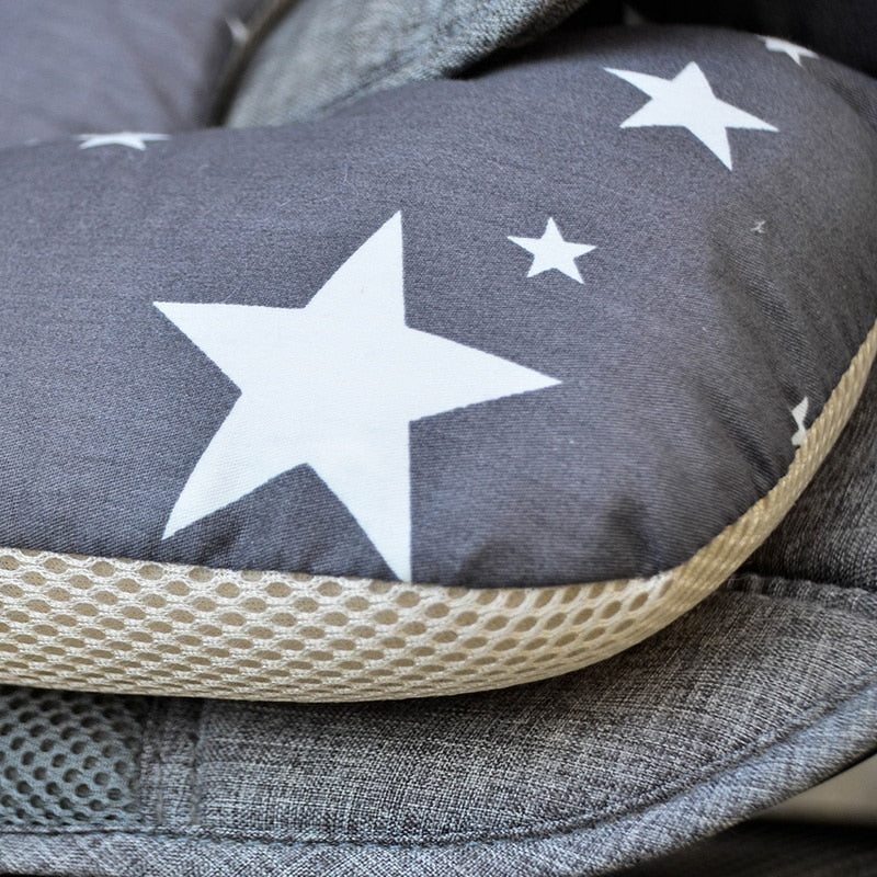 Gray cushion with white star pattern on a textured surface bleu ribbon Universal Stroller Cushion Thick Baby Car Seat Liner & Headrest