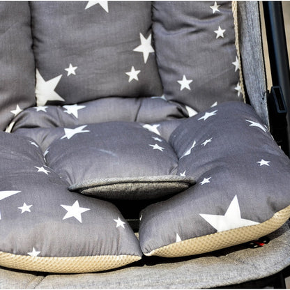 Gray cushion with white star pattern on a chair Universal Stroller Cushion Thick Baby Car Seat Liner & Headrest bleu ribbon