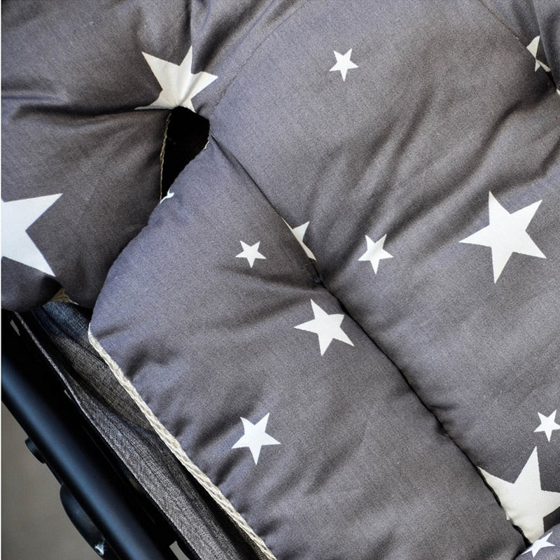 Gray cushion with white star pattern on a chair Universal Stroller Cushion Thick Baby Car Seat Liner & Headrest bleu ribbon