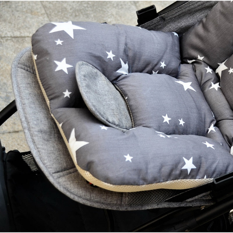 Gray baby seat cover with star pattern on a stroller Universal Stroller Cushion Thick Baby Car Seat Liner & Headrest bleu ribbon