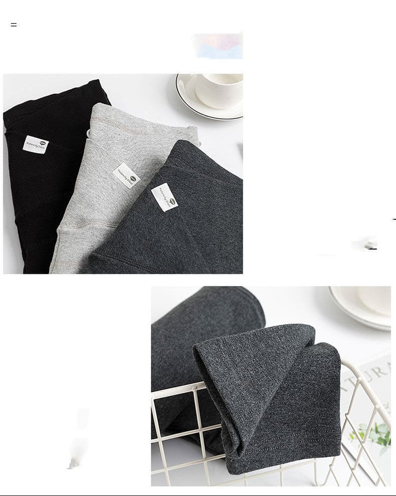 Collage of a newborn baby and folded gray towels. V-Waist Maternity Support Leggings Cotton Pregnancy Yoga Pants bleu ribbon