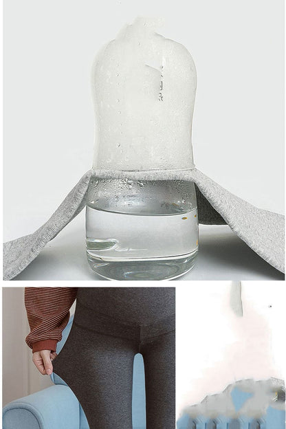 Collage of a clear container with water, gray leggings, and a blue chair. V-Waist Maternity Support Leggings Cotton Pregnancy Yoga Pants bleu ribbon