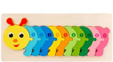 Wooden Children's Cartoon Number Animal Puzzle 3D Educational Toy BleuRibbon Baby