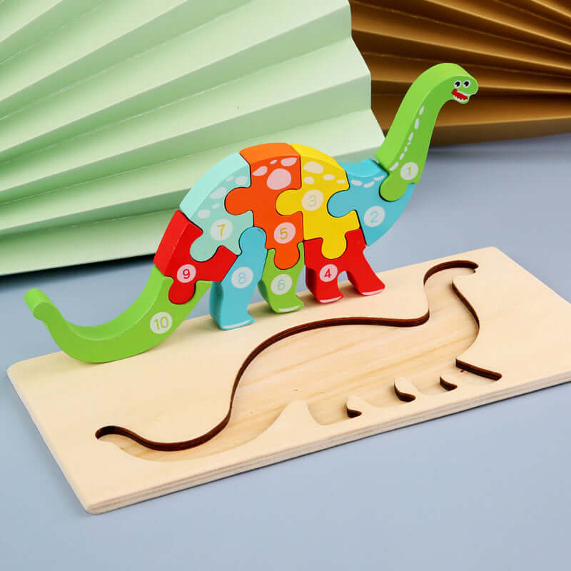 Wooden Children's Cartoon Number Animal Puzzle 3D Educational Toy BleuRibbon Baby